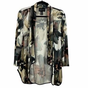 Frank Lyman Floral Open Front Black Trim Jacket Cardigan Size 12 Lightweight